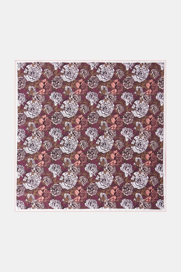 Floral Print Silk Twill Scarf, Plum