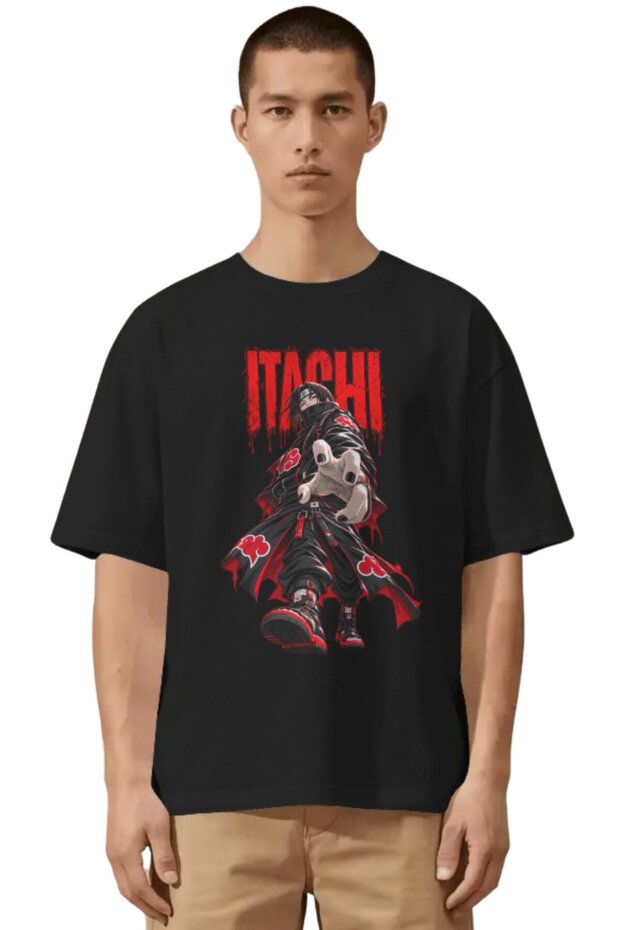 Unisex Oversized Itachi Uchiha Naruto Anime Character Pre-Printed Premium T-Shirt
