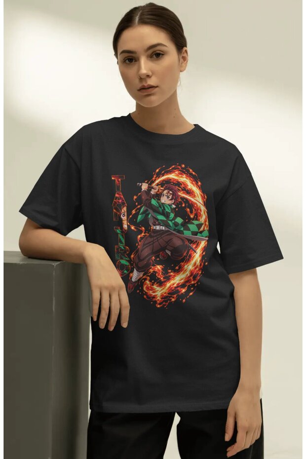 Unisex Oversized Tanjiro Kamado "Demon Slayer" Anime Character Pre-Printed Premium T-Shirt
