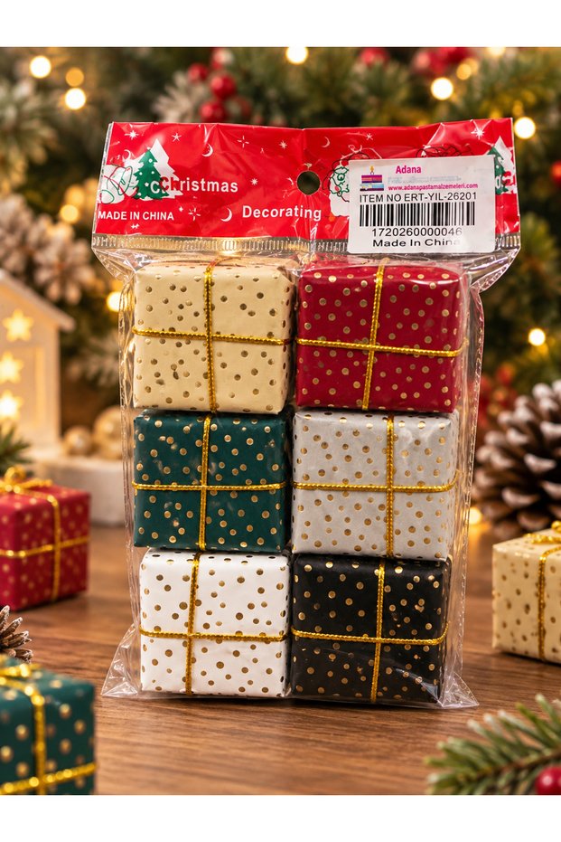 ERT-YIL-26201 NEW YEAR'S GIFT PACKAGE TREE ORNAMENTS, 6-PIECE SET, OPP