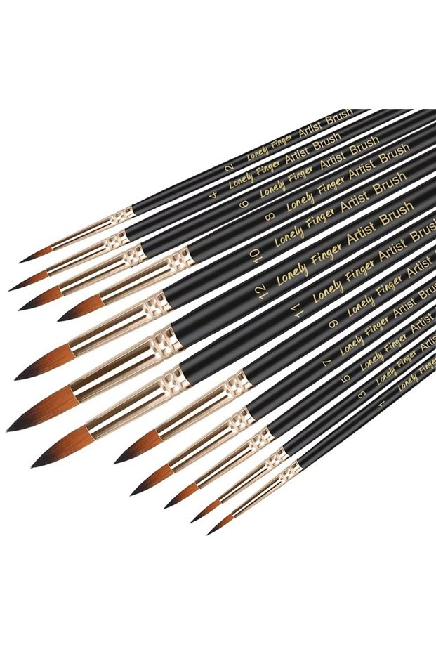 12pcs Black 12pcs Professional Paint Brushes Set Round Pointed Tip Nylon Hair Artist Acrylic Brush F