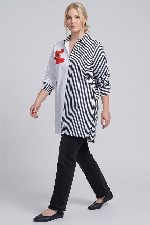 100% Cotton Printed Tunic with Detailed Design, Navy Blue