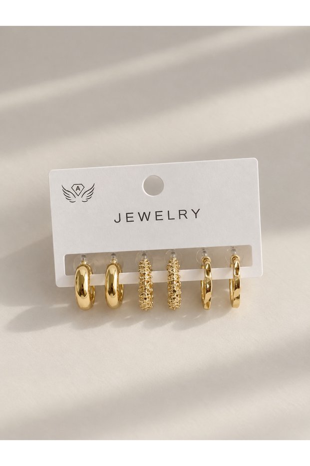 Gold-Colored 3-Pair Hoop Earring Set