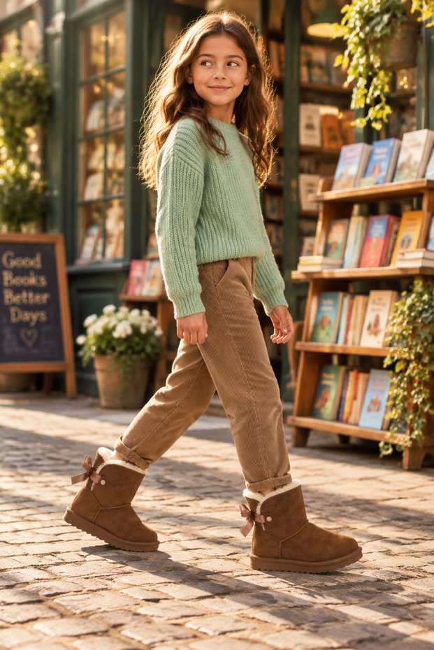 FY-1495 Anatomical Sole, Everyday Use, Brown Suede Girls' Outdoor Boots