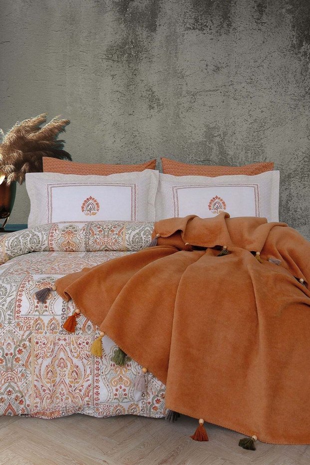 Sahara Terracotta Color Single Duvet Cover Set with Blanket