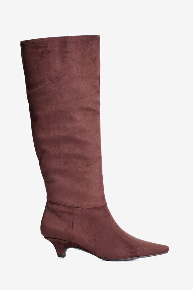 Women's Suede Boots, Pointed Toe, Short, Stiletto Heel, Saskia, Brown