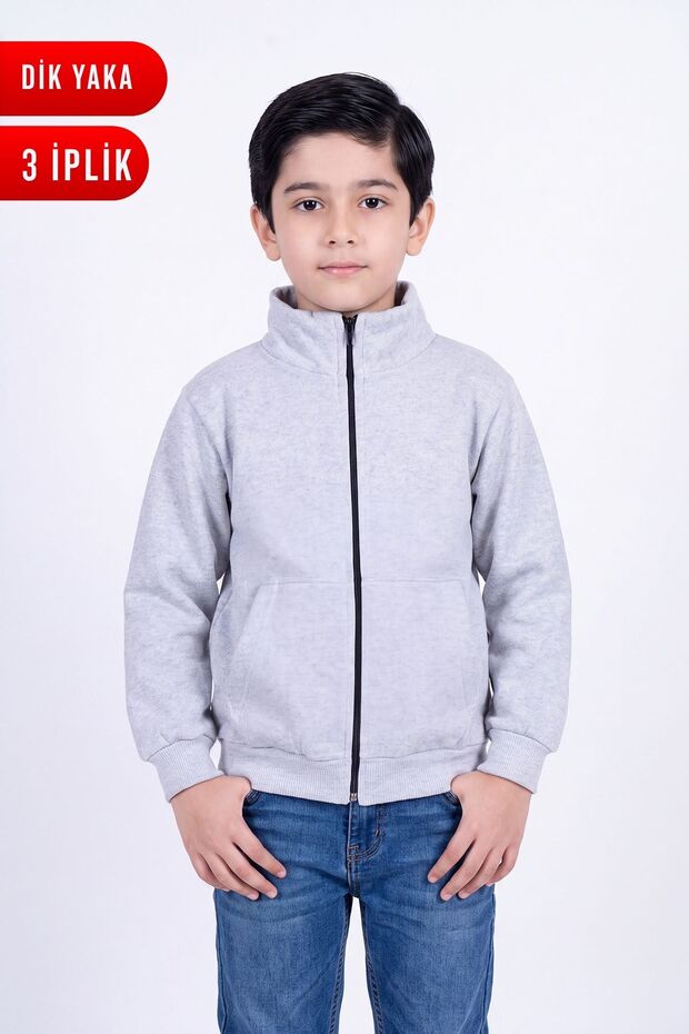 Boys' 3-Ply Mock Neck Zipper Sweatshirt with Two Zippered Pockets