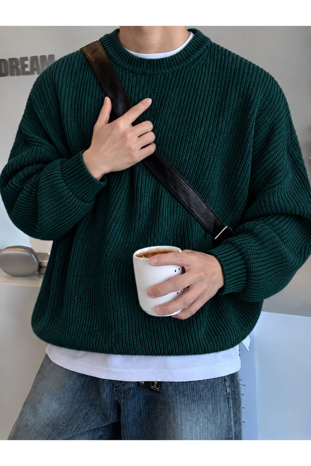 Basic Men’s Crew Neck Relaxed-Fit Knit Sweater ZS-05