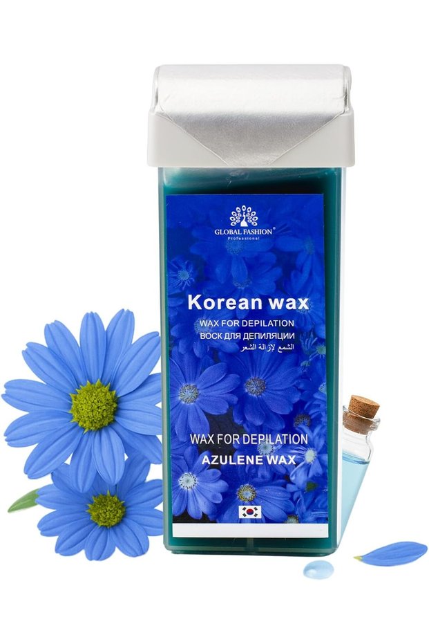 Global Fashion 100ml Roll-On Wax Cartridge – Korean Soothing Depilatory Wax Refill for Women Hair Removal, Long-Lasting, Smooth Glide for Legs, Arms & Body | 12 Scents (100ml, Azulene)