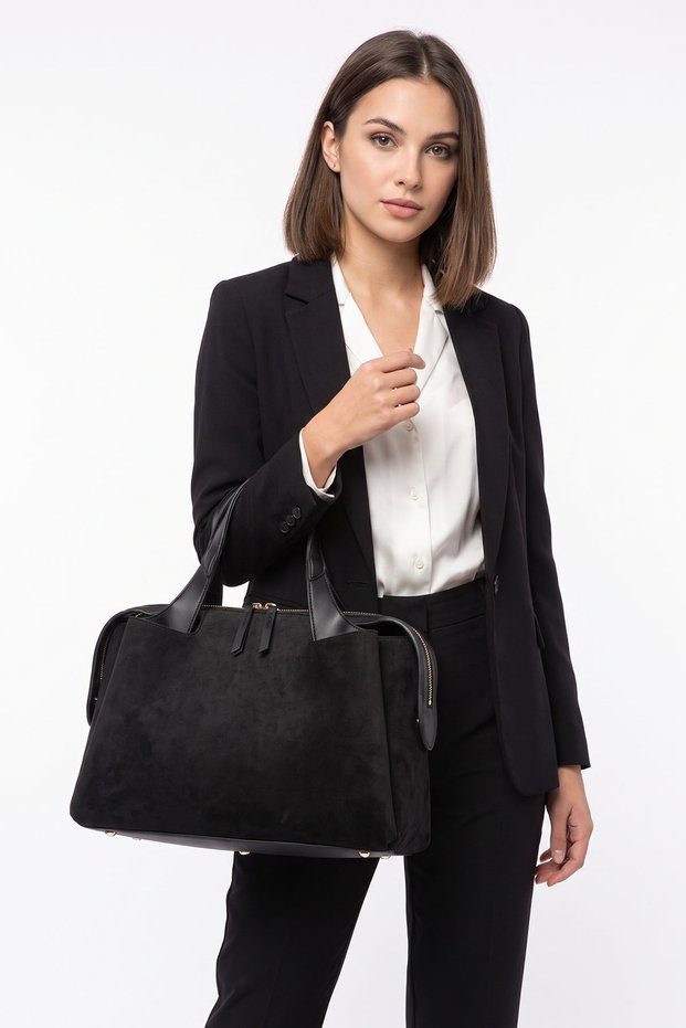1206 Black Suede Women's Shoulder Bag