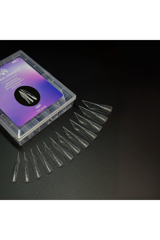 Global Fashion Nail Extension Tips - 120 Pcs, 12 Sizes, Ultra Long, Crystal Clear, C-Curve, Strong & Flexible, Reusable Dual Forms for Poly Gel & Builder Gel with Storage Box (Stiletto, Clear)
