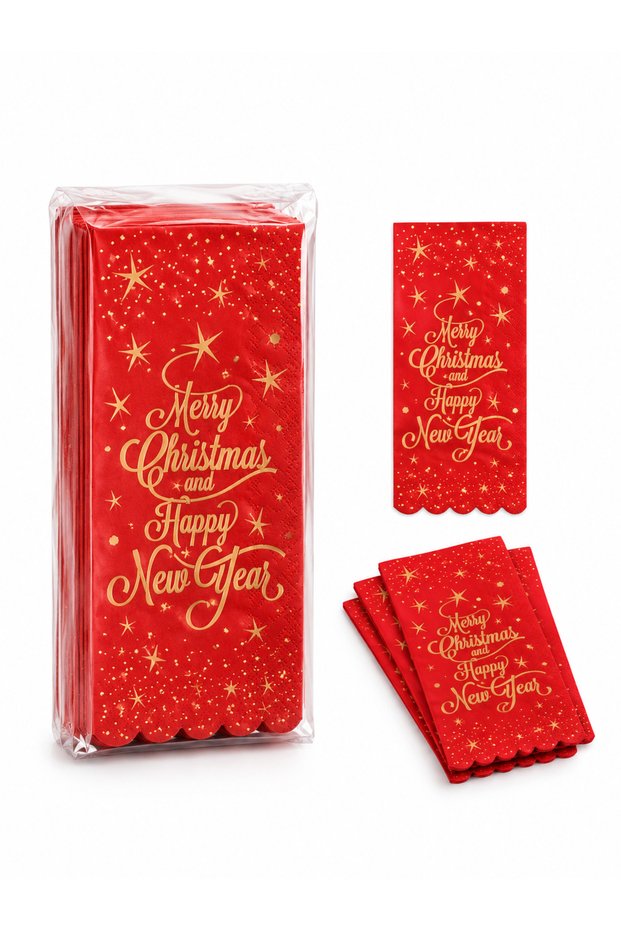 New Year's Napkins, Pack of 16, Red and Gold, "Merry Christmas," New Year's, Christmas, Table Decorations
