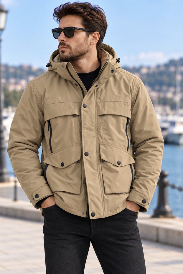 Men's fleece-lined hooded coat