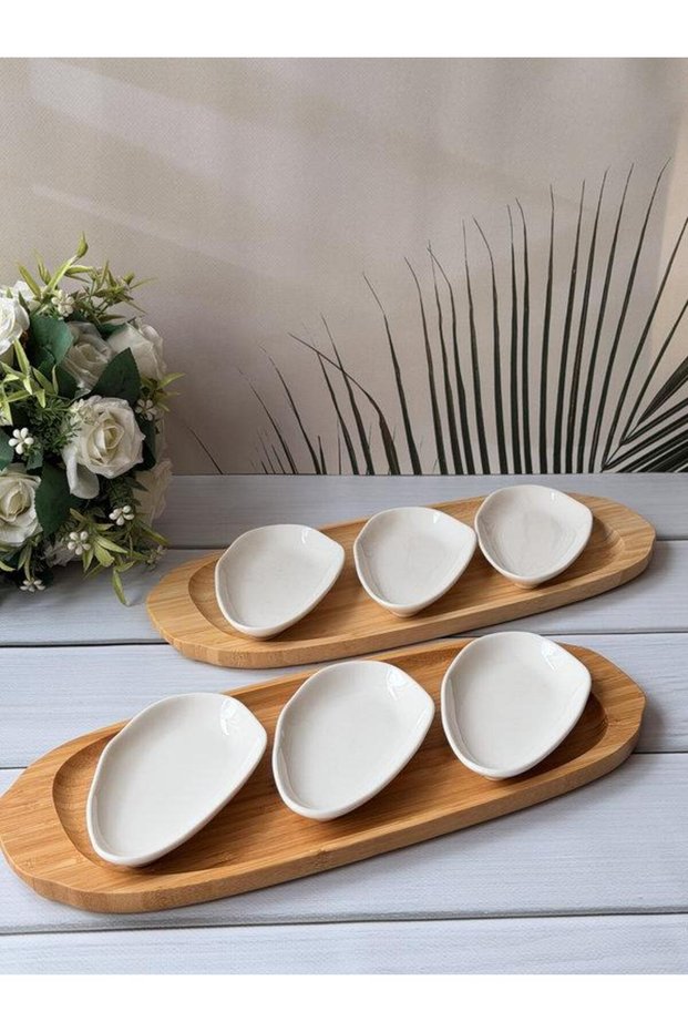 Bamboo Serving Set, 8-Piece Porcelain Plate Set, Getto