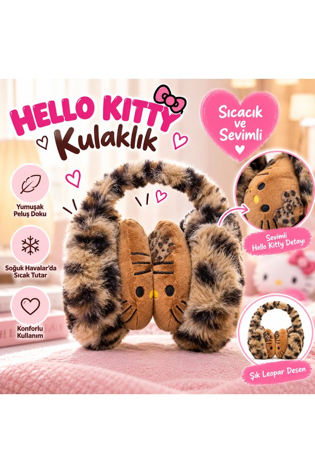 Slušalice Hello Kitty plišane sa leopard printom