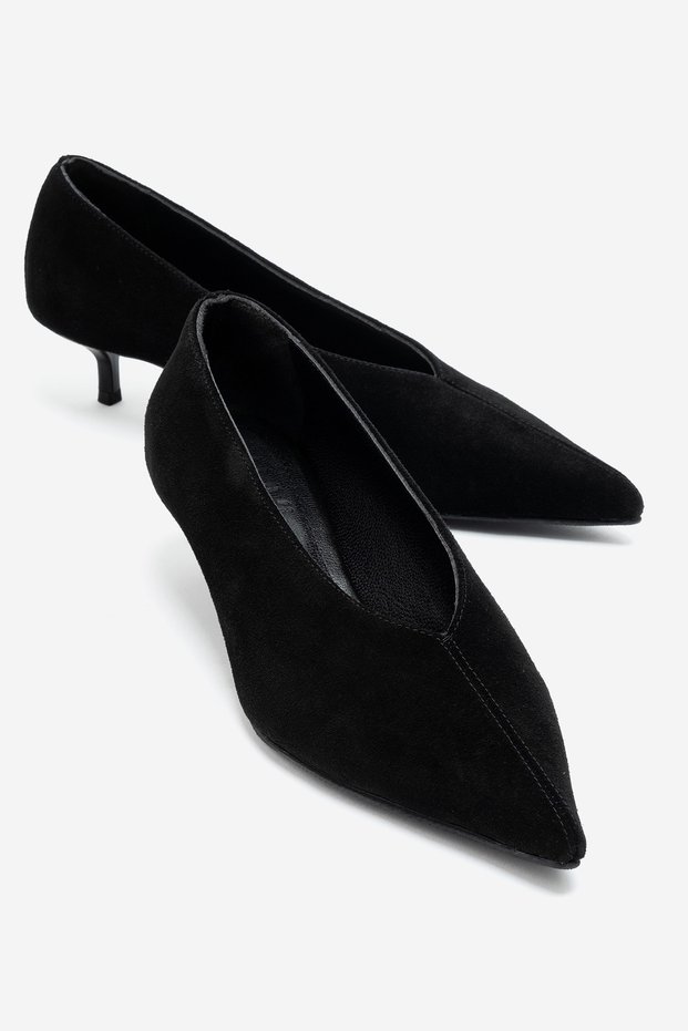 VELOUR Black Suede Genuine Leather Women's Low-Heeled Shoes