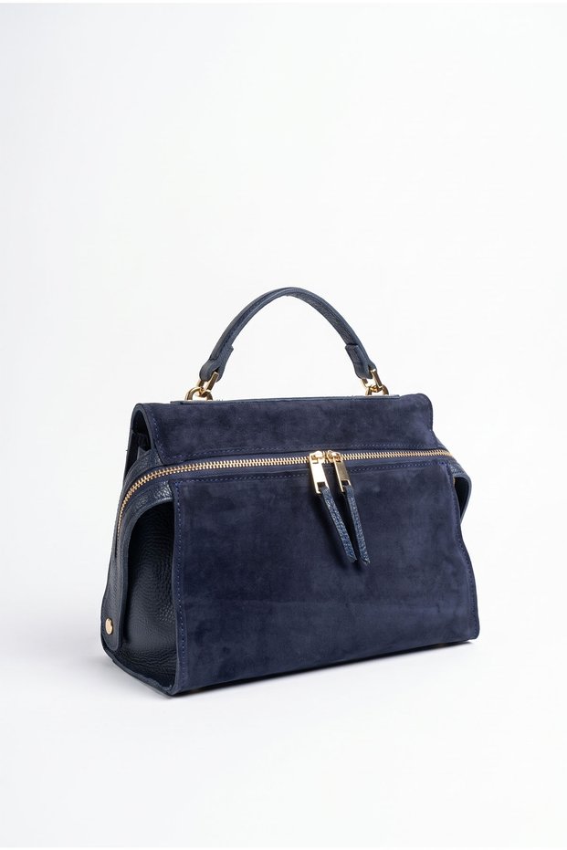 VINCE Navy Suede Genuine Leather Women's Shoulder Bag