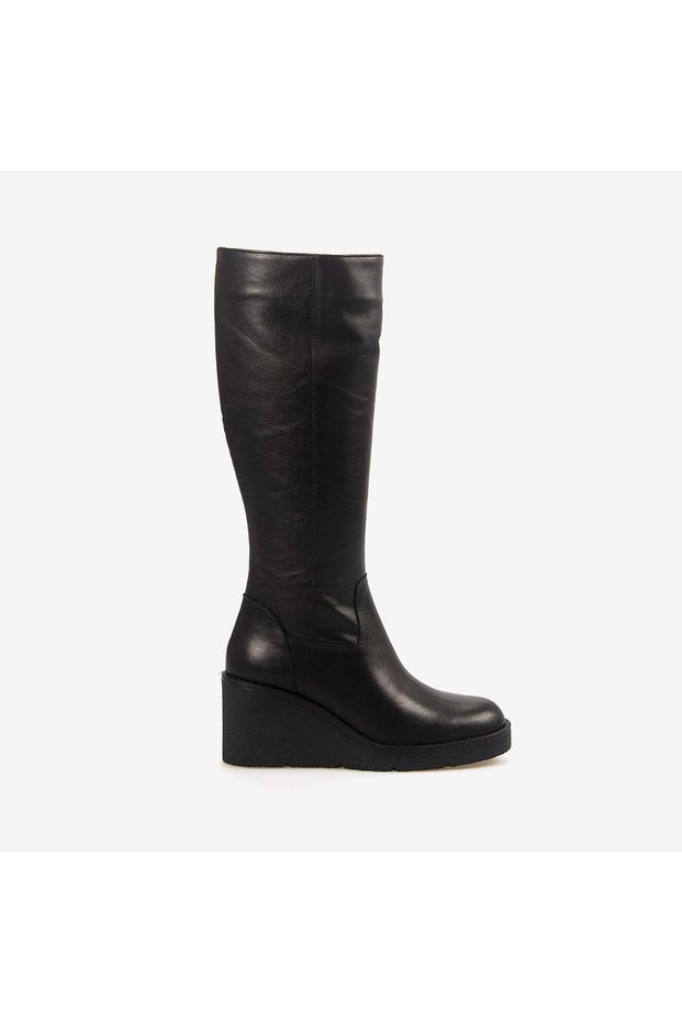 Women's Genuine Leather Boots with Thermal Insoles and 7cm Wedge Heels 12068