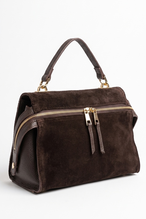 VINCE Brown Suede Genuine Leather Women's Shoulder Bag
