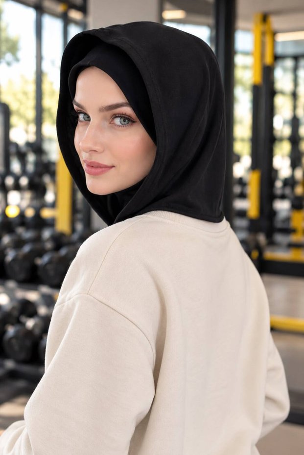 Practical Black Hooded Headscarf, Athletic Hijab Sports Modest Headscarf—Sports Headscarf, Suitable for Everyday and Workout Use