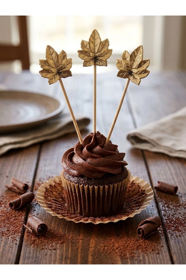 Gold Leaf-Shaped Long Toothpicks, 10 Pieces, 16 CM
