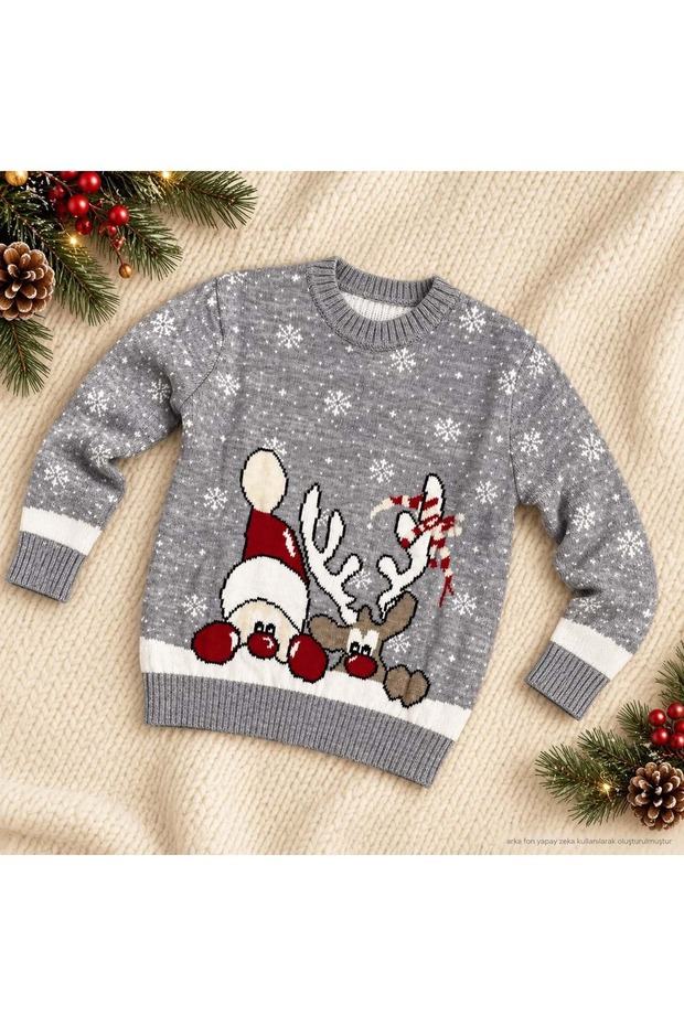 Girls' and boys' winter - christmas - new year - snow-themed knit sweater