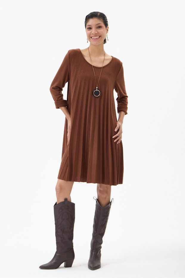 Terracotta Color Italian-Style Necklace-Adorned Knit Dress, Sizes 38–44