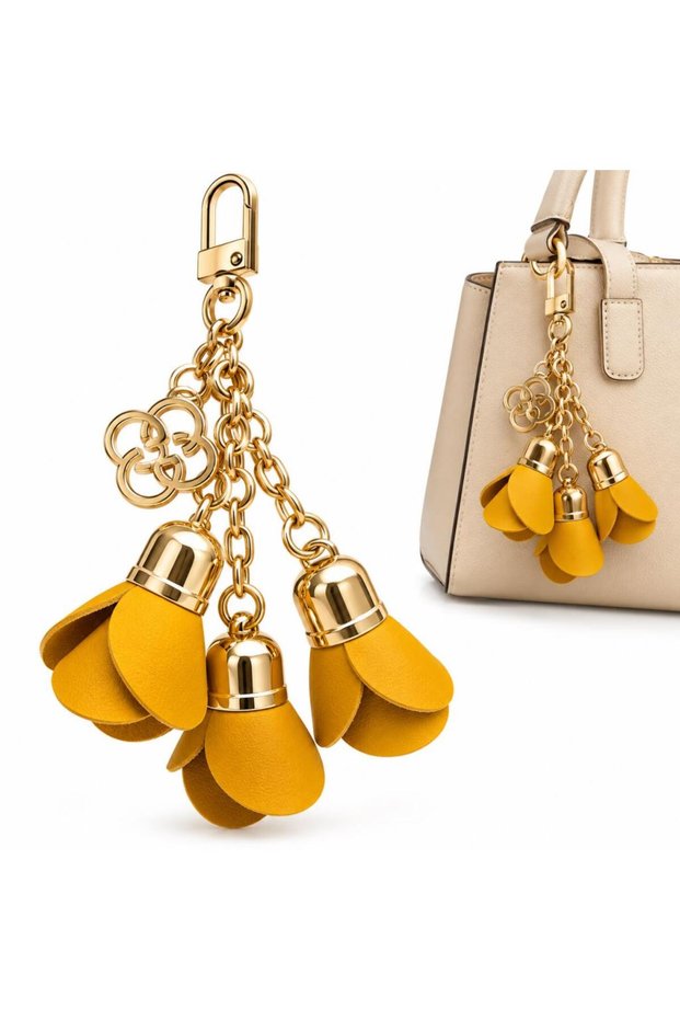 12 cm Rose Keychain, Rose Bag Charm, Mustard Yellow