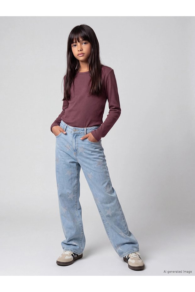 Lcw Kids Blue Wideleg Stone Girl's Jean Pants