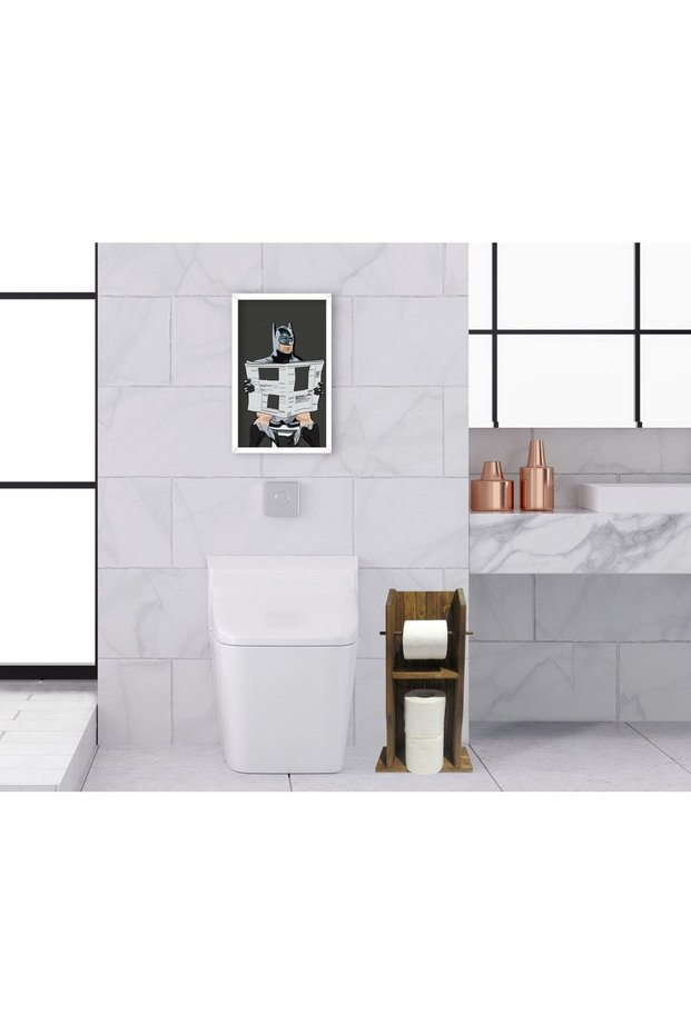 BK Home Natural Solid Wood Toilet Paper Holder and Decorative Wooden Picture Frame Set with White Frames - 17