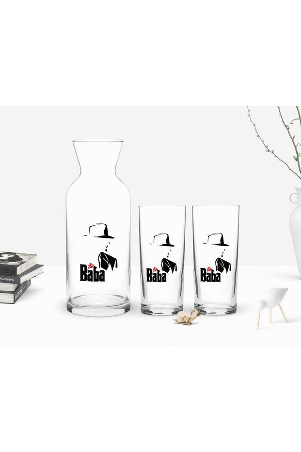 BK Home Colorful Printed "The Godfather" Design Pair of Raki Glasses and Decanter Gift Set - 16