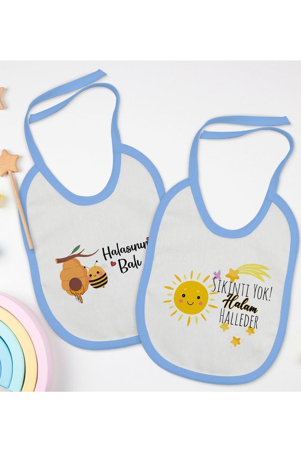 BK Kids Auntie-Printed 2-Pack Blue Baby Bib - 1 en127031