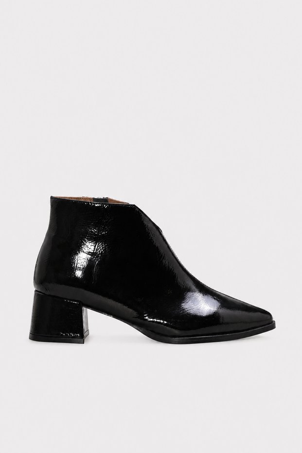 Genuine Leather 210DZA7071 Black Patent Leather Women's Chunky-Heeled Boots