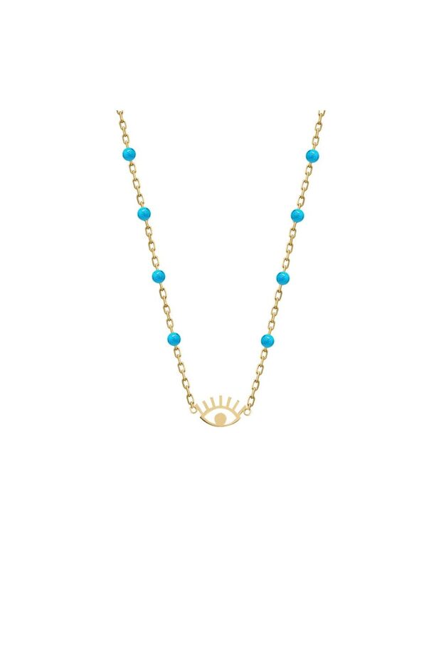 18Kt Gold Eye Necklace with Turquoise Stones N1YK213