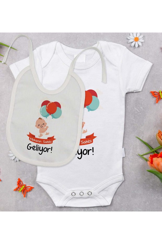 BK Kids "The Owner Is Coming" Designer Baby Bodysuit, Bodysuit, and Bib Gift Set - Model 1, Sizes 6–9