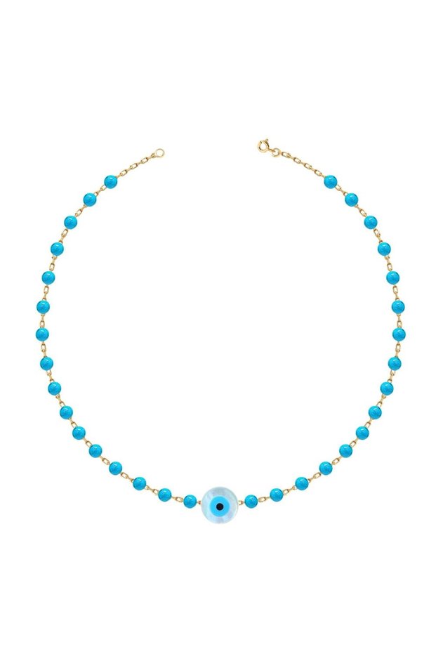 18Kt Gold Blue Turquoise Eye Necklace N1YK112