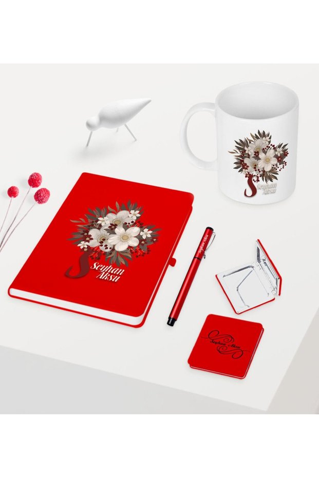 Special Red Notebook Pencil Cup Mirror Set for Women's Day - 17