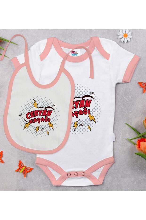 BK Kids Leak-Proof Design Pink Baby Bodysuit and Bib Gift Set-1, 3–6 Months