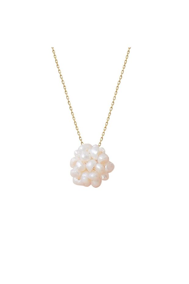 18Kt Gold Necklace with Cultured 14mm Rice Pearl Pendant N1YP4