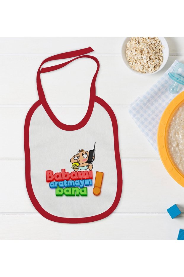 BK Kids "Don't Call My Dad" Red Baby Bib with Design - 1 en124452