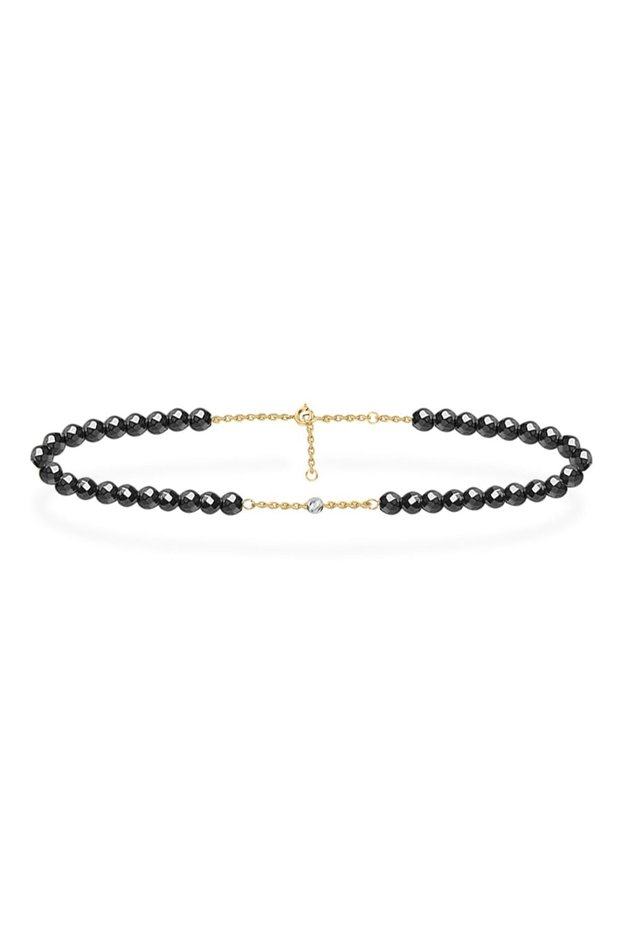 18Kt Gold Hematite Anklet with Grey Stones | 32 Hematite Stones A1YK7