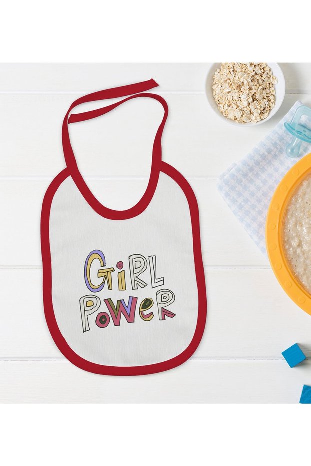 BK Kids "Girl Power" Design Red Baby Bib - 1