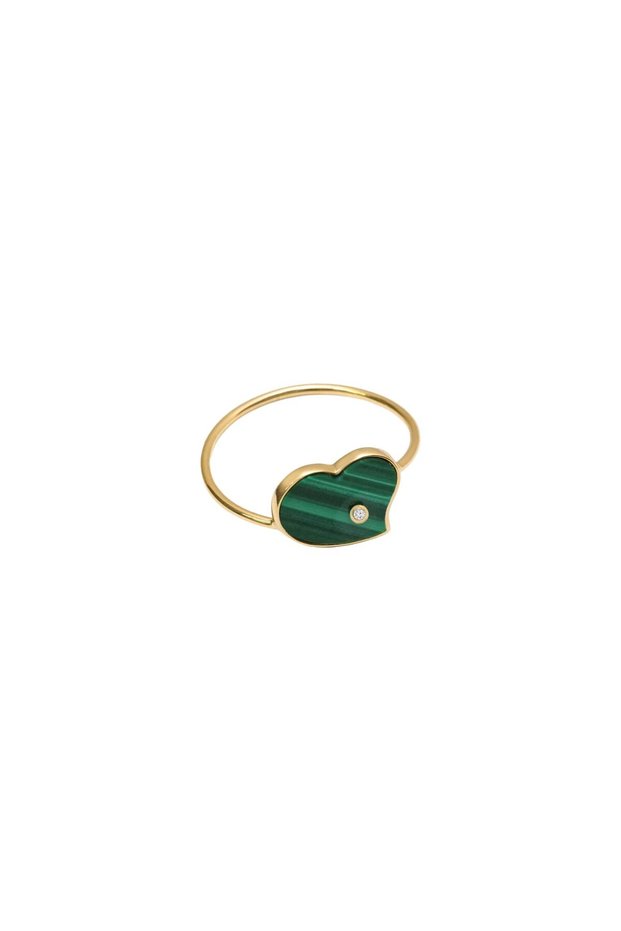 18Kt Gold Heart Malachite Diamond Ring Size 54 DR1Y198