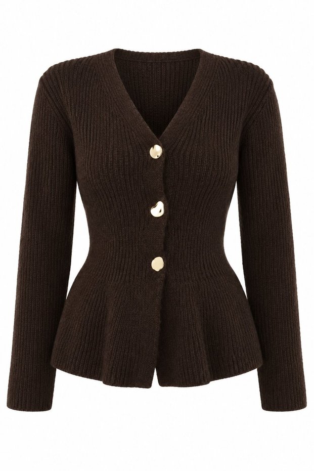 Dark Brown 3-Button Pleated Cardigan - 2y251065