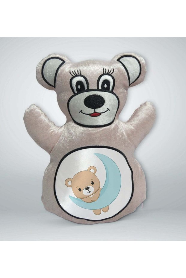 Cream-Colored Teddy Bear Print Pillow - 3