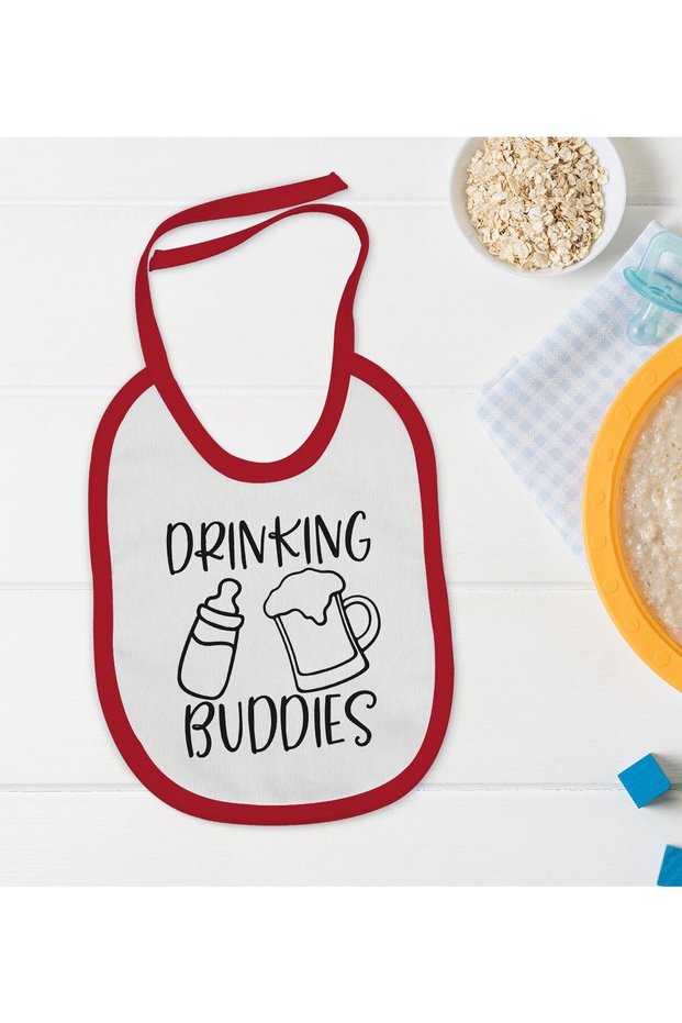 BK Kids "Drinking Buddies" Design Red Baby Bib - 1 en124521
