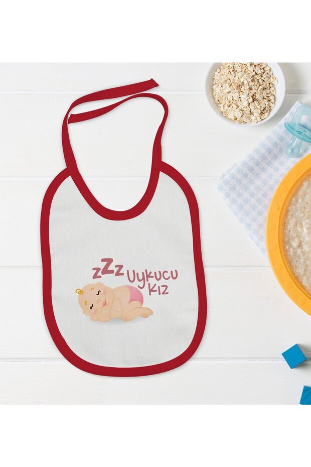 BK Kids "Sleeping Girl" Design Red Baby Bib - 1