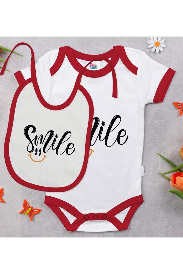 BK Kids Smile Red Baby Bodysuit and Bib Gift Set-2, 12–18 Months