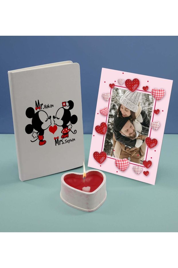 Special Gift Set for Couples: White Notebook, Decorative Frame, Stone Ornament, and Scented Candle—5, S