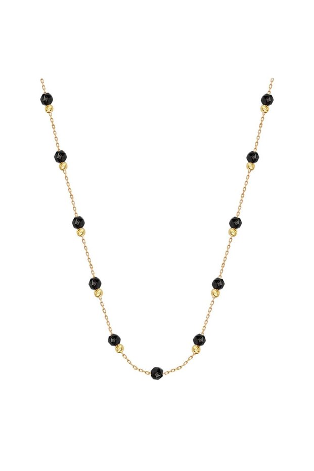 18Kt Gold Long Necklace with Black Onyx N1YK64